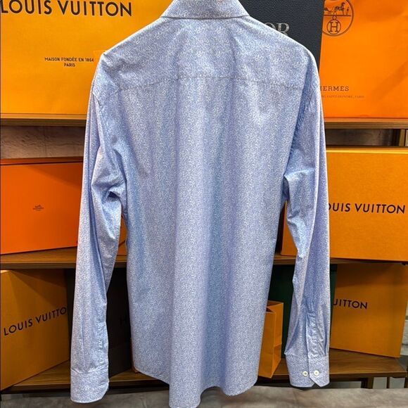 Bugatchi Blue and White Geometric Dress Shirt - Picture 5 of 8